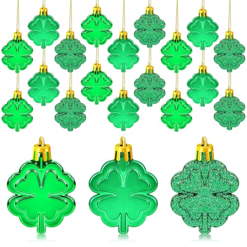 24Pcs St Patricks Day Ornaments for Tree Four Leaf Clover Decor (24 Count)