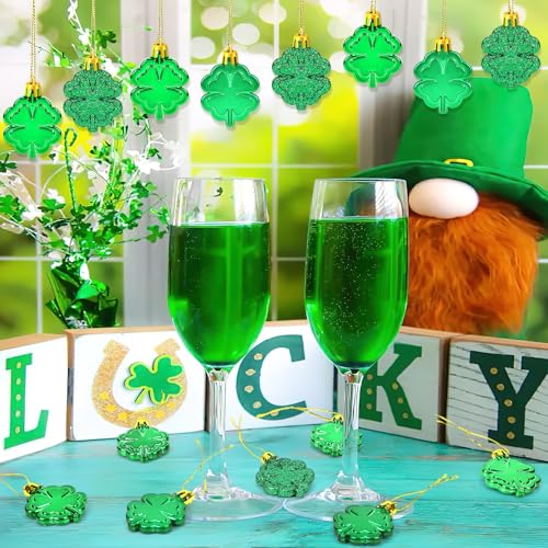 24Pcs St Patricks Day Ornaments for Tree Four Leaf Clover Decor (24 Count)