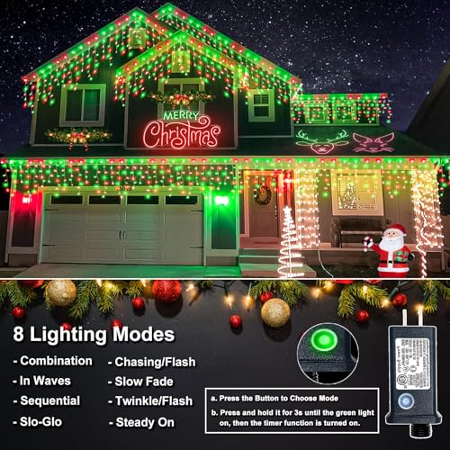 66FT 640 LED Icicle Lights for Outside 8 Modes 120 Drops