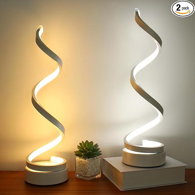 Modern Table Lamps Set of 2, Dimmable Spiral Table Lamps