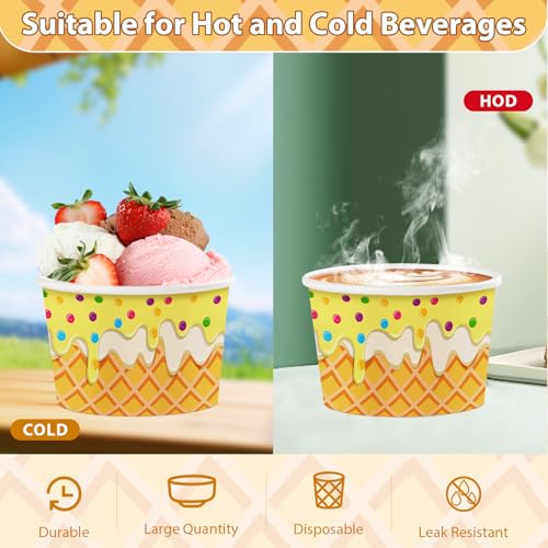 Greencian 120Pcs Summer Ice Cream Cups 12oz 4 Colors for Hot or Cold Food (12 Count)