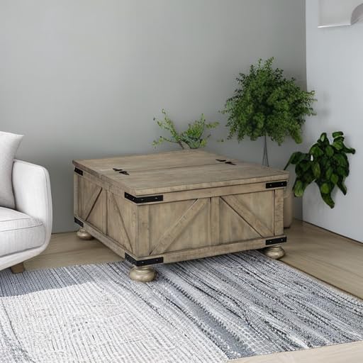Aldwin Farmhouse Square Coffee Table with Lift Top for Storage