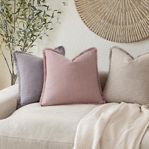 Decorative Linen Fringe Throw Pillow Covers 26×26 Inch (2 Count)