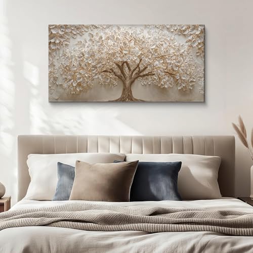 Modern White Wall Art Nature Tree Of Life Print Canvas Art Wall Decor For Living Room Nordic Style Painting Aesthetic Home Tree Pictures Decor Wall Pictures For Bedroom Studio Cafe 24 * 48 Inch