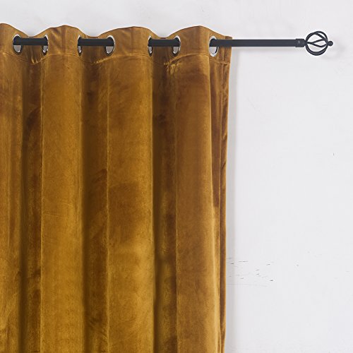 Super Soft Luxury Velvet Warm Yellow Blackout Velvet Energy Efficient Grommet Curtain Panel Drapes Ginger Mustard Curtain Panels 52Wx96L