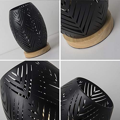 OuXean Bedside Table Lamp, Small Night Light Metal Lampshade and Wood Base