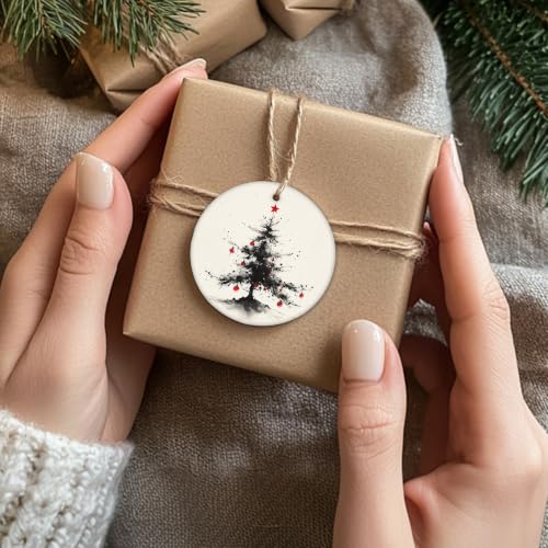 Vintage Red and Black Christmas Tree Ceramic Ornament Gifts