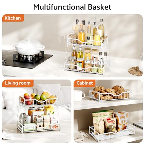 2 Tier Fruit Basket for Kitchen Countertop with 2 Banana Hangers