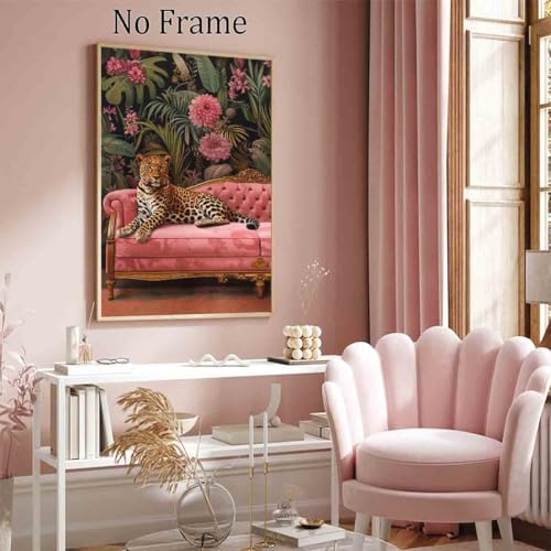 Trendy Cheetah Poster Wild Animal Pictures Dark Gothic Painting Panther on the Sofa Wall Art Fashion Cheetah Artwork 16x24inch no frame
