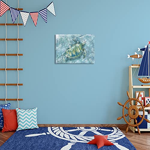 Bathroom Wall Decor Canvas Wall Art for Bedroom Sea Turtle Pictures Blue Coastal Room Decorations Artwork Green Turtle Wall Decorations 16” x 24”