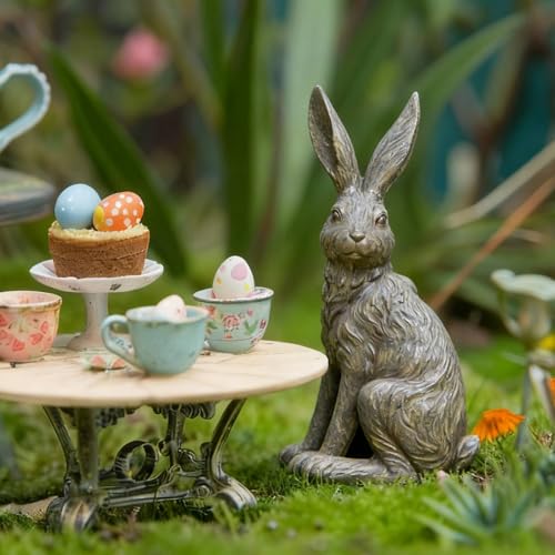 Outdoor Rabbit Garden Statue 12 Inch Grey Bunny Yard Decor