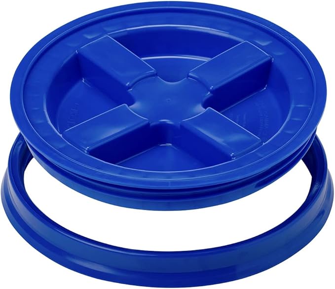 House Naturals 5 Gallon Made in USA Food Grade Plastic Bucket with Blue Screw On Air Tight Double Gasket lid, (Pack of 2)