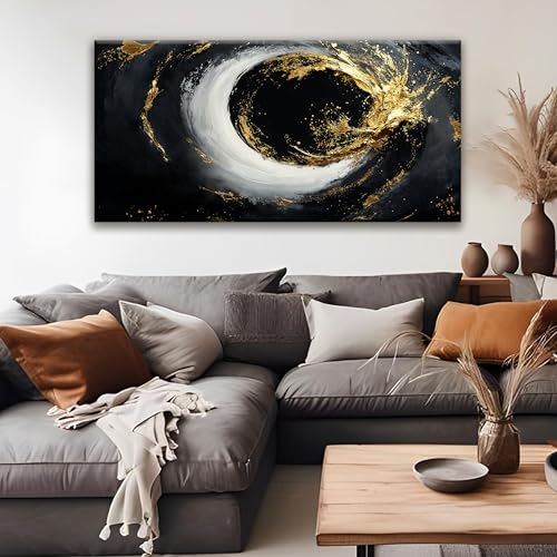 Abstract Wall Art For Living Room Modern Canvas Art Wall Decor Print Painting Abstract Wall Decor Pictures Black And Gold Wall Art Picture For Bedroom Hotel Home Artwork 24 X 48 Inch