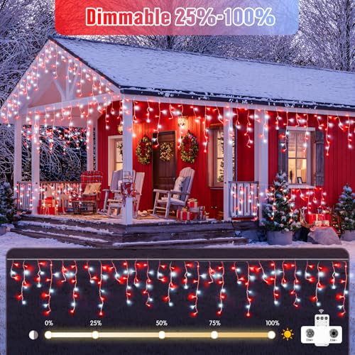 400 LED 38.8 Ft Red and White Icicle Christmas Lights for Outside (38.8 Foot)