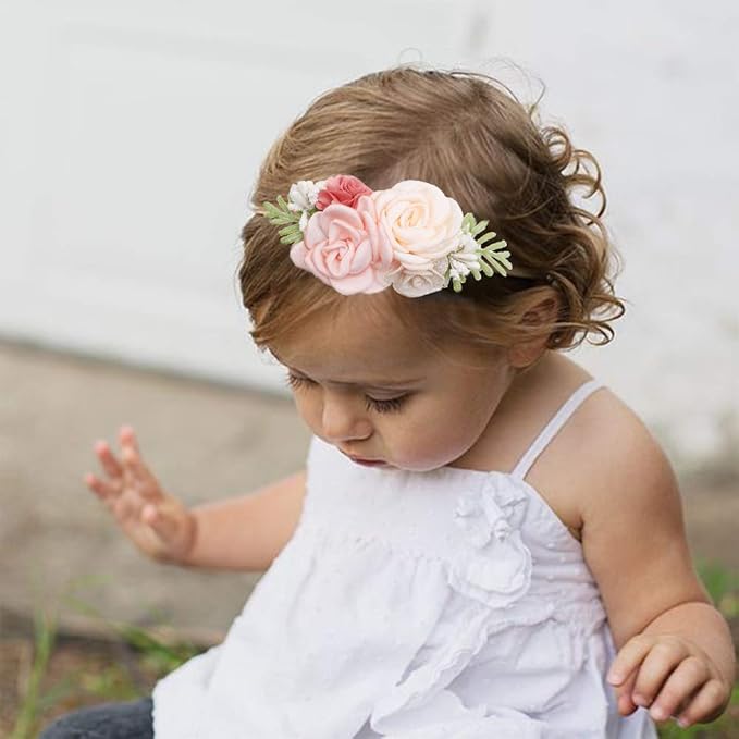 cherrboll 3pcs Baby Girl Headbands Flowers, Super Soft & Stretchy Nylon Floral Hairbands for Newborn Toddler