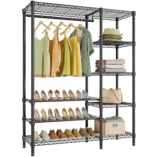 V7S Portable Closet for Hanging Clothes Heavy Duty Rack with Shelves