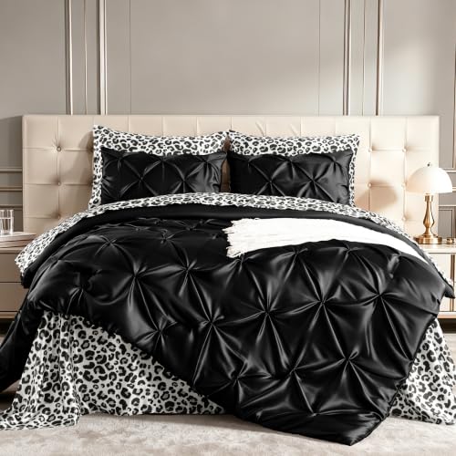 Satin Queen Comforter Set Black