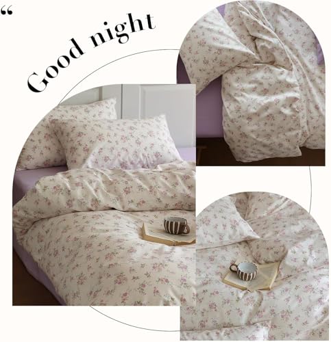 Botanical Floral Comforter Set Twin XL Cute Garden Floral Bedding Comforter with 2 Pillowcases Soft Fluffy Pink Purple Flowers Comforter Vintage Style Botanical Comforter Set for Girls Women (3 Piece Set)
