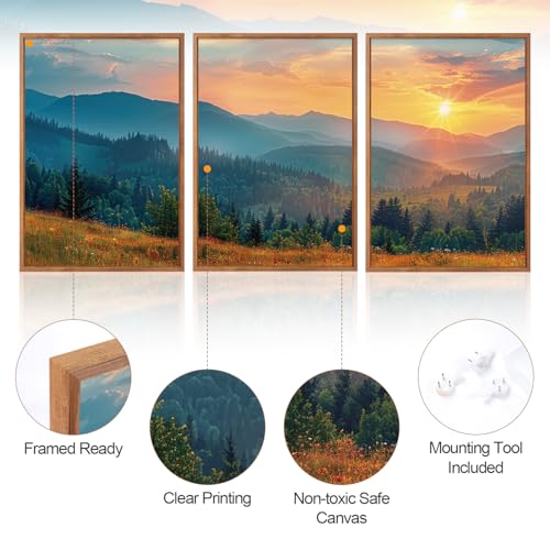 3 Pcs Mountain Sunset Framed Canvas Wall Art 24x36 Inch