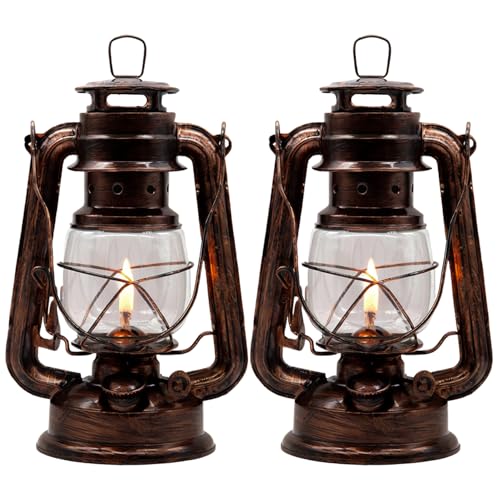 2 Pack Vintage Oil Lamp Hurricane Lantern Kerosene Lantern for Indoor Outdoors Decorative Hanging Metal Oil Lanterns with Wick for Hiking Emergency Camping Party Decoration (2 Count)