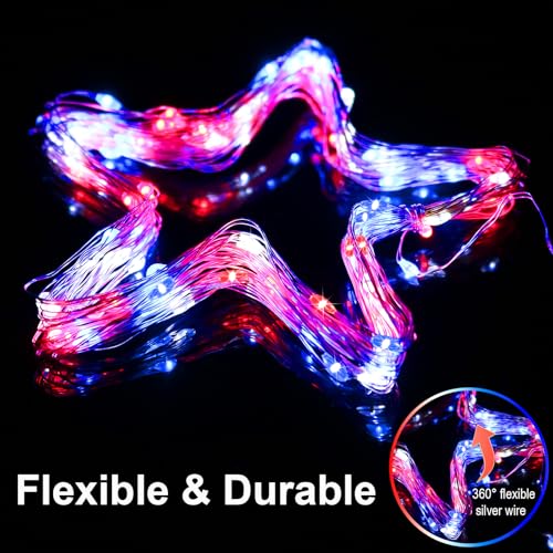 Patriotic Red White and Blue Fairy String Lights Battery Operated (33 Foot)