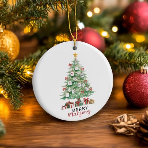 White Snowflake Mahjong Christmas Tree Ceramic Ornament Gifts