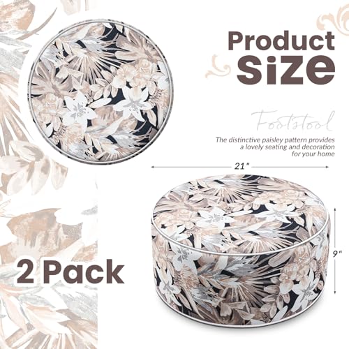 2 Pcs Inflatable Outdoor Ottoman Pouf Waterproof Round Footrest with Handle D21 x H9 Inch Indoor Outdoor Portable Footstool for Patio Garden Camping or Home Pool (2 Count)