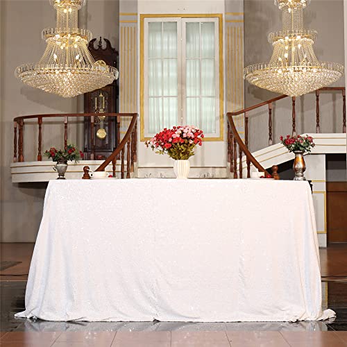 Sequin Tablecloth 90x132 Inch White for Wedding Party