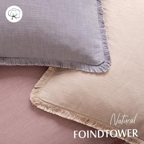 Decorative Linen Fringe Throw Pillow Covers 18×18 Light Purple (2 Count)