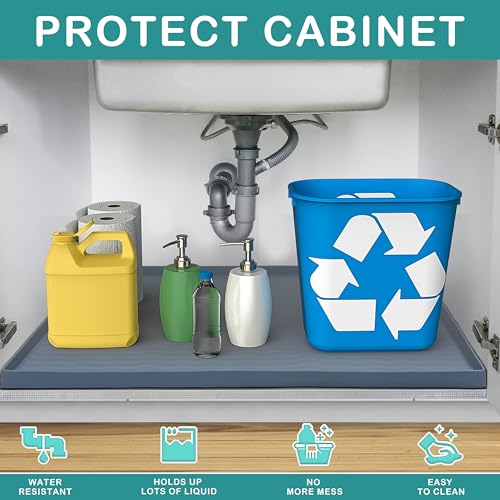Waterproof Silicone Under Sink Mat 28'' x 19'' Shelf Liner for Kitchen and Bathroom