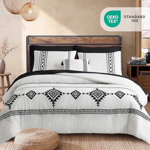 Embroidery King Size Comforter Set 7 Pieces White Bed in a Bag