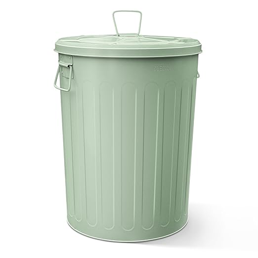Plexon 20 Gallon Metal Trash Can with Lid Outdoor Large Garbage Can Decorative Trash Can Heavy Duty Powder Coated Metal Bucket with Lid for Garage Workshop Ash Storage Farmhouse, Green