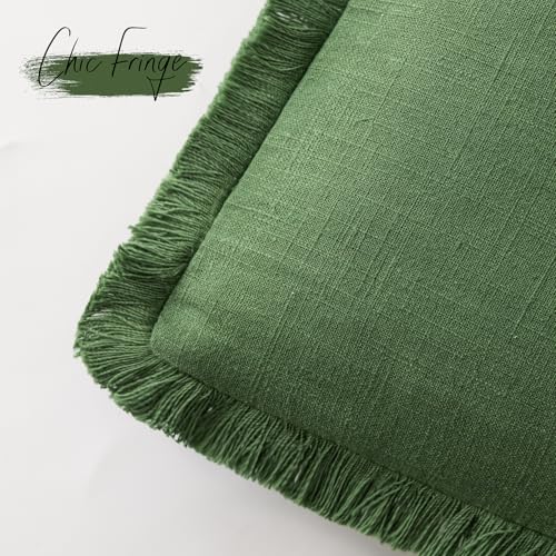 Decorative Linen Fringe Throw Pillow Covers 22×22 Forest Green (2 Count)