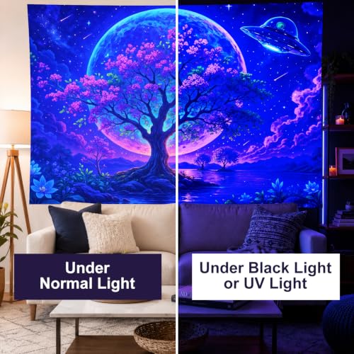 Blacklight Tapestry Fantasy Tree Party Wall Decor 78 x 59 Inch