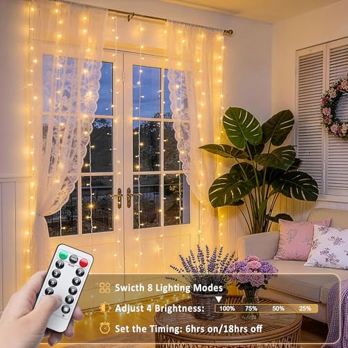 USB Plug in Curtain Lights 200 LED with 8 Modes (6.5 Foot)