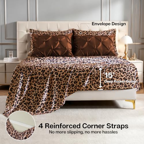 Satin Queen Comforter Set Brown