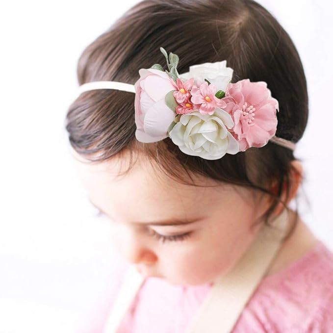 cherrboll 3pcs Baby Girl Headbands Flowers, Super Soft & Stretchy Nylon Floral Hairbands for Newborn Toddler