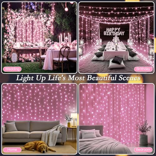 200 LED Pink Curtain String Lights 9.8x6.6FT