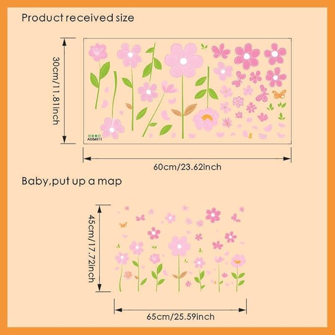 Pink Flower Wall Decals Butterfly Daisy Wall Stickers Floral Decor for Girls Bedroom Living Room Bedroom Wall Decor