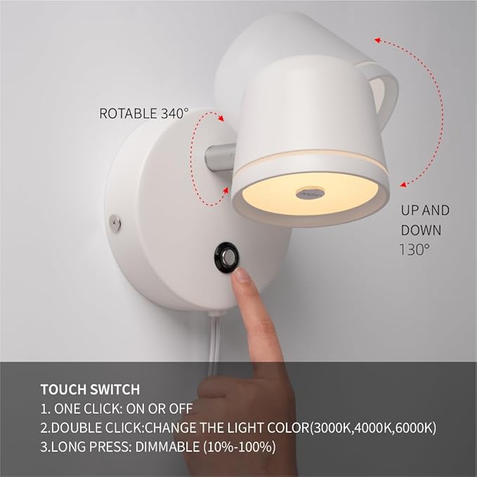 Aisilan Plug in Wall Sconce, Touch Dimmable Wall Light