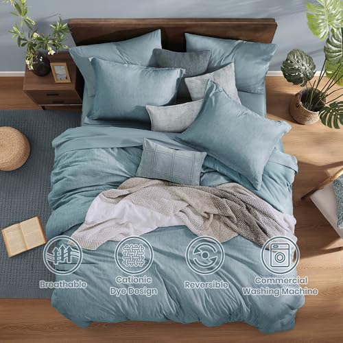 King Comforter Set 7 Pieces Dusty Blue Cationic Dyeing Bed in a Bag