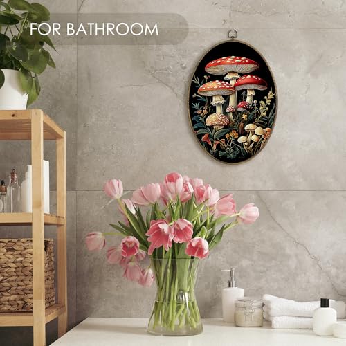 Vintage Dark Mushroom Botanical Oval Wall Art Decor Framed