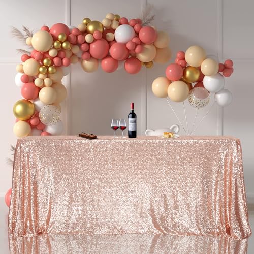 Sequin Tablecloth 90x156 Inch Rose Gold for Wedding Party