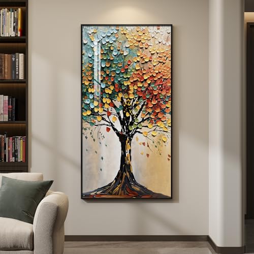 Large Framed Vertical Tree of Life Wall Art for Living Room