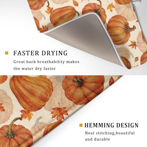 Fall Dish Drying Mat for Kitchen Counter Watercolor Pumpkin Autumn Festival Super Absorbent Reversible Microfiber Kitchen Countertop Protector Dishes Pad Large 18x24 inch