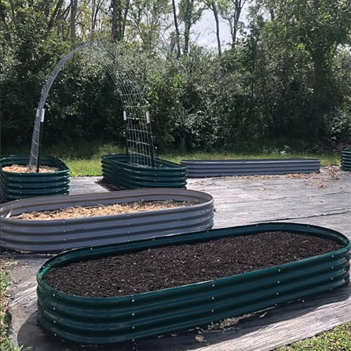 6 Pack 8x3x1FT Galvanized Raised Garden Bed Kit Oval Metal Ground Planter Box Outdoor Bottomless Planter Raised Beds for Vegetables Flowers Herbs Fruits