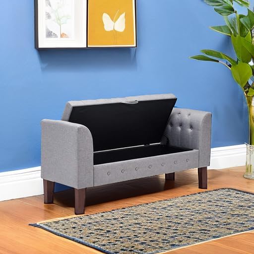 Awonde Armed Storage Bench for Bedroom Entryway Living Room Upholstered Tufted Ottoman Bench Gray