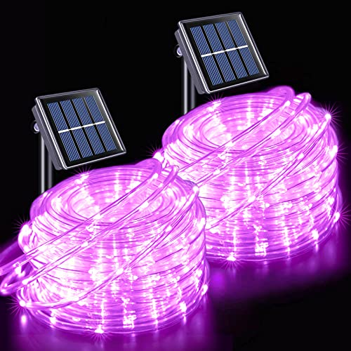 2 Pack 100LED Pink Solar Rope Lights Outdoor Waterproof (33 Foot)