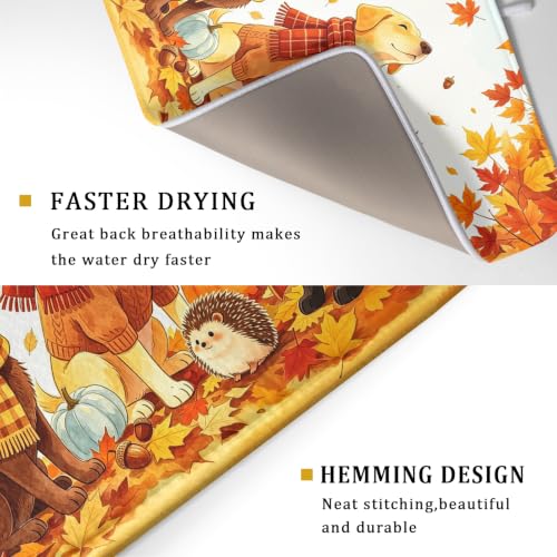 Fall Dish Drying Mat for Kitchen Counter Pumpkin Cute Dog Autumn Festival Super Absorbent Reversible Microfiber Kitchen Countertop Protector Dishes Pad Large 18x24 inch
