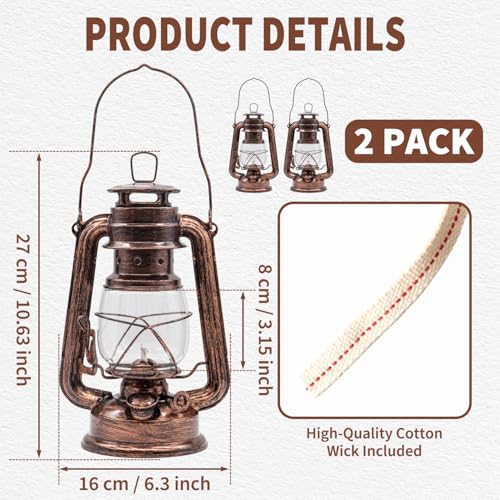 2 Pack Vintage Oil Lamp Hurricane Lantern Kerosene Lantern for Indoor Outdoors Decorative Hanging Metal Oil Lanterns with Wick for Hiking Emergency Camping Party Decoration (2 Count)